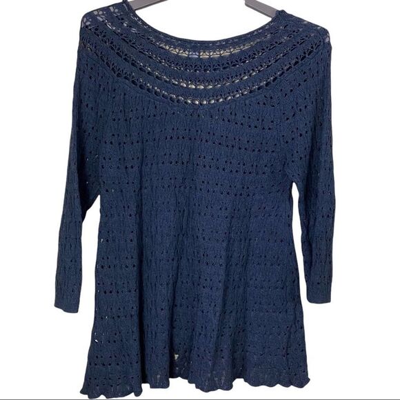 Vintage America Blues Crochet Blue Sweater Size Large - Picture 7 of 7